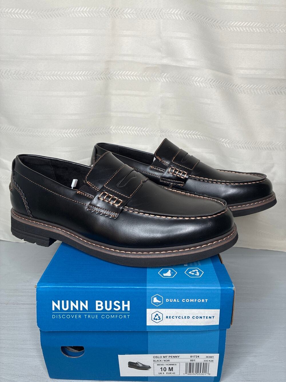 Nunn Bush Oslo Moc Toe Penny Loafers Black Mens Size 10